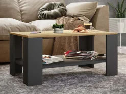VCM Mesa lateral de madeira | mesa de café lisa | dimensões aprox. A. 55 x L. 90 x P. 41 cm | Mesa de sala de estar | Sofatic - Dalus (antracite / carvalho mel)^ Mesa De Apoio