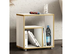 Discount VCM Mesa lateral de madeira | Mesa de café simples | Dimensões A. 55 x L. 50 x P. 30 cm | Mesa de cabeceira | Mesa de Café - Zeito (Branco / Carvalho Mel) Castanho / Branco