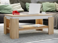 Hot VCM Mesa lateral de madeira | mesa de café lisa | dimensões aprox. A. 41 x L. 90 x P. 53cm | Mesa para sala de estar | Sofabed - Rolas (Sonoma oak / white) Multicor