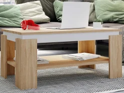 Hot VCM Mesa lateral de madeira | mesa de café lisa | dimensões aprox. A. 41 x L. 90 x P. 53cm | Mesa para sala de estar | Sofabed - Rolas (Sonoma oak / white) Multicor