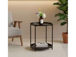 Mesa De Apoio| Mesa lateral em melamina/metal, cor natural, 42x52x42 cm Preto