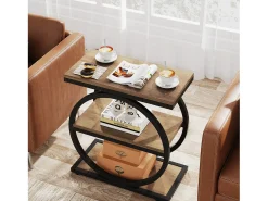 Mesa De Apoio|Tribesigns Mesa Lateral Estreita com 3 Prateleiras para Armazenamento, Mesa Lateral Pequena Industrial para Sofá Natural claro