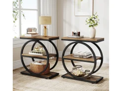 Mesa De Apoio|Tribesigns Mesa Lateral Estreita com 3 Prateleiras para Armazenamento, Mesa Lateral Pequena Industrial para Sofá Natural claro