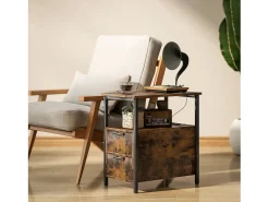 Mesa lateral estreita com 2 gavetas, portas USB e tomadas elétricas, para sala de estar, quarto, marrom^ Mesa De Apoio