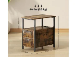Mesa lateral estreita com 2 gavetas, portas USB e tomadas elétricas, para sala de estar, quarto, marrom^ Mesa De Apoio