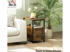 Mesa lateral estreita com 2 gavetas, portas USB e tomadas elétricas, para sala de estar, quarto, marrom^ Mesa De Apoio