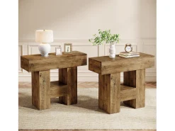 Mesa De Apoio*Tribesigns Mesa Lateral Estreita, Mesa Lateral de Sofá no Estilo Rural com Prateleira de Armazenamento de 2 Andares Castanho
