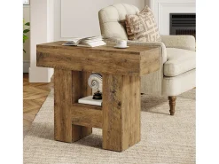 Mesa De Apoio*Tribesigns Mesa Lateral Estreita, Mesa Lateral de Sofá no Estilo Rural com Prateleira de Armazenamento de 2 Andares Castanho