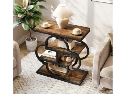 Mesa De Apoio|Tribesigns Mesa Lateral Estreita, Mesa Lateral de Madeira Pequena de 4 Andares com Moldura de Metal Curva Castanho