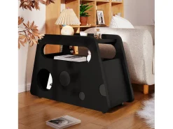 Mesa De Apoio*Merax Mesa Lateral Móvel com Prateleiras de Armazenamento, Buffet - 81x33x51,5 cm - MDF - Preto