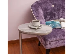 Mesa lateral oval em mármore cinza^ Mesa De Apoio
