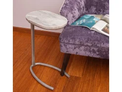 Mesa lateral oval em mármore cinza^ Mesa De Apoio