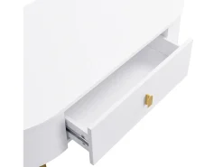 Mesa lateral para sala de estar com 2 gavetas, design curvo anticolisão, branca^ Mesa De Centro
