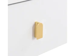 Mesa lateral para sala de estar com 2 gavetas, design curvo anticolisão, branca^ Mesa De Centro