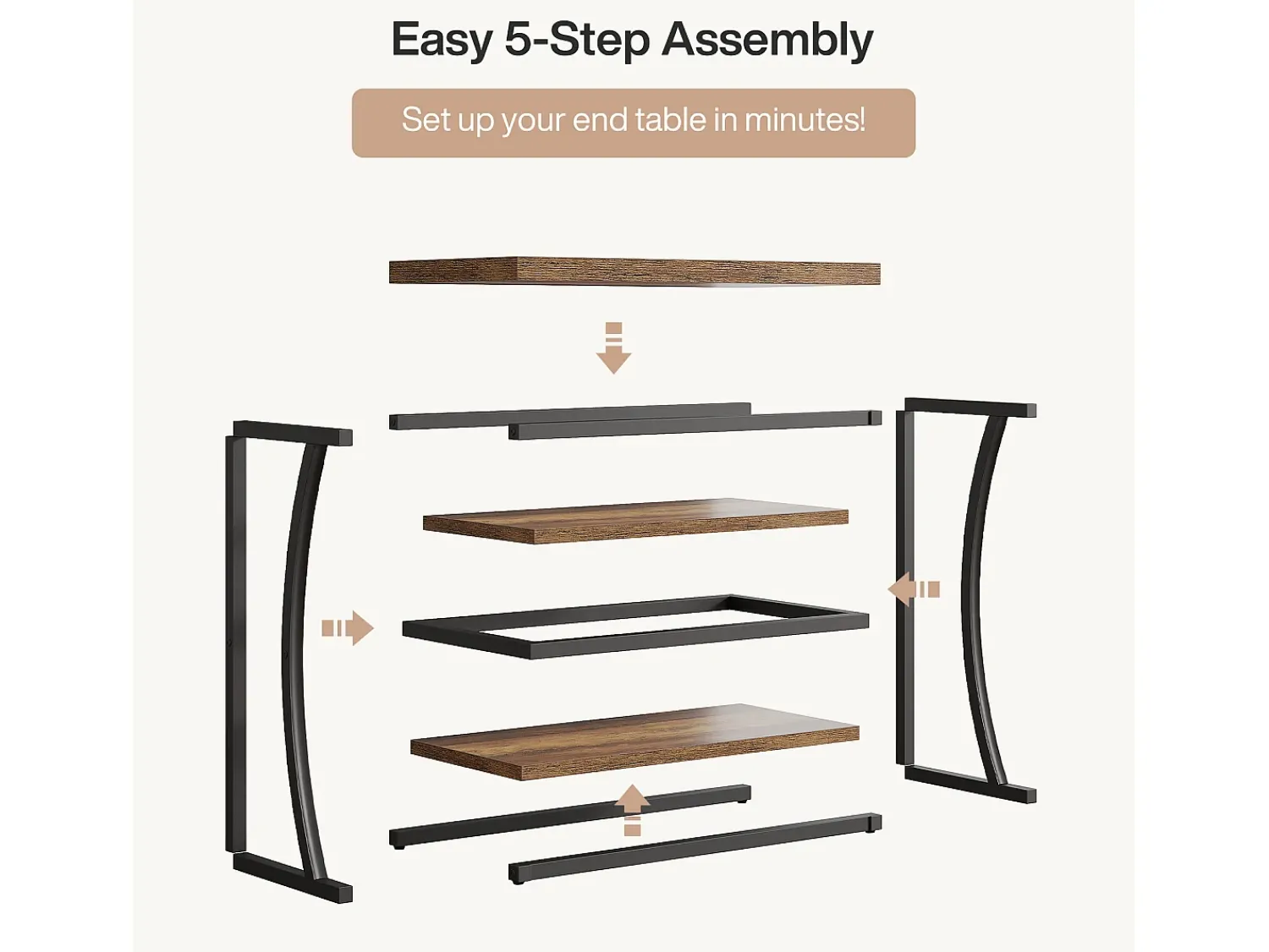 Discount Tribesigns Mesa Lateral Pequena e Estreita, Mesa Decorativa de Metal no Estilo Rural para Sala de Estar, Quarto, Espaços Pequenos, Lado da Cama Castanho