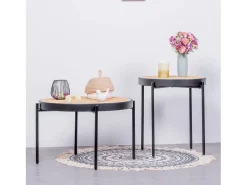 Nest Dream Mesa lateral retrô com detalhes em rattan natural (46cm) - North - Preto