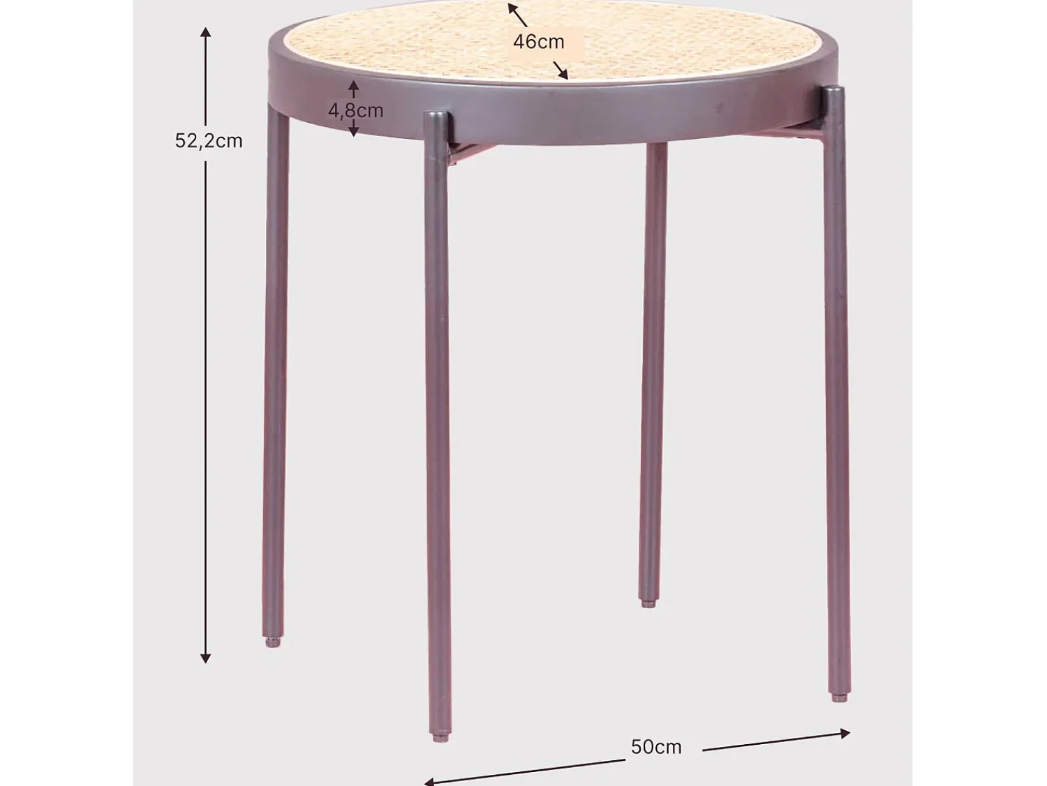 Nest Dream Mesa lateral retrô com detalhes em rattan natural (46cm) - North - Preto