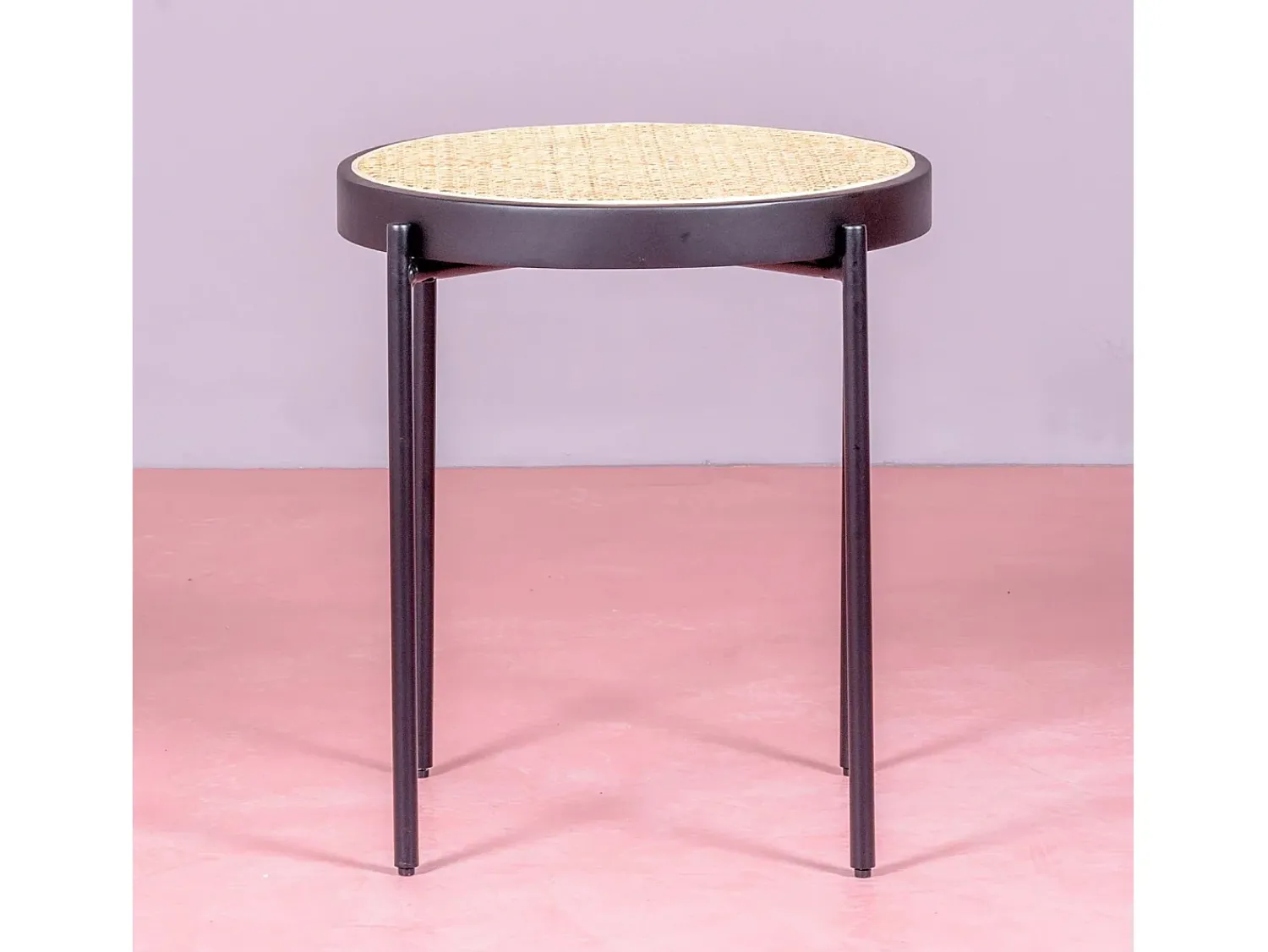Nest Dream Mesa lateral retrô com detalhes em rattan natural (46cm) - North - Preto