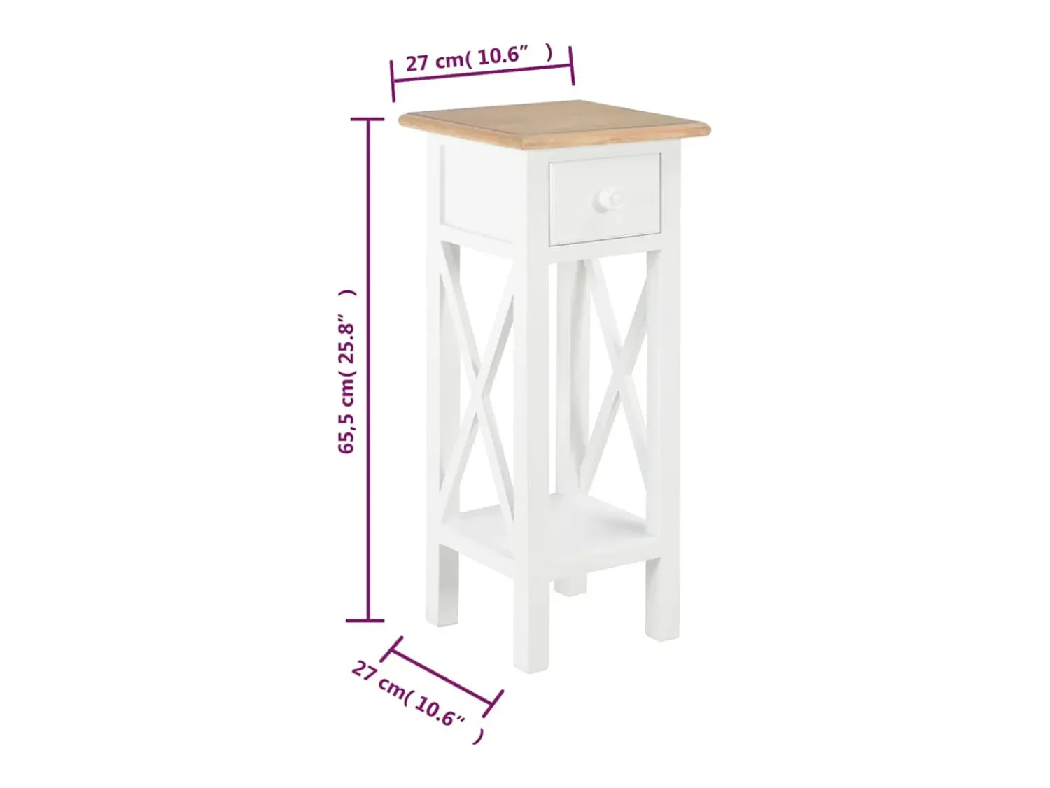 Mesa De Apoio*vidaxl Mesa lateral 27x27x65,5 cm madeira Branco