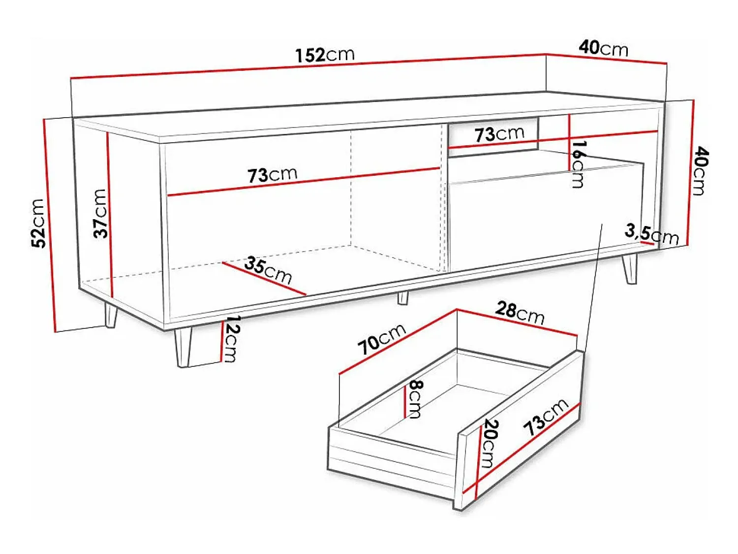 Mesa para TV Comfivo L108, 152x52x40cm^ Móvel De Tv