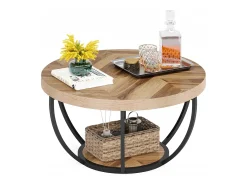 Mesa De Centro*Tribesigns Mesa redonda baixa de coquetel industrial moderna com dois níveis e prateleiras, mesa auxiliar circular para sofá com pernas de metal Castanho