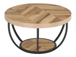 Mesa De Centro*Tribesigns Mesa redonda baixa de coquetel industrial moderna com dois níveis e prateleiras, mesa auxiliar circular para sofá com pernas de metal Castanho
