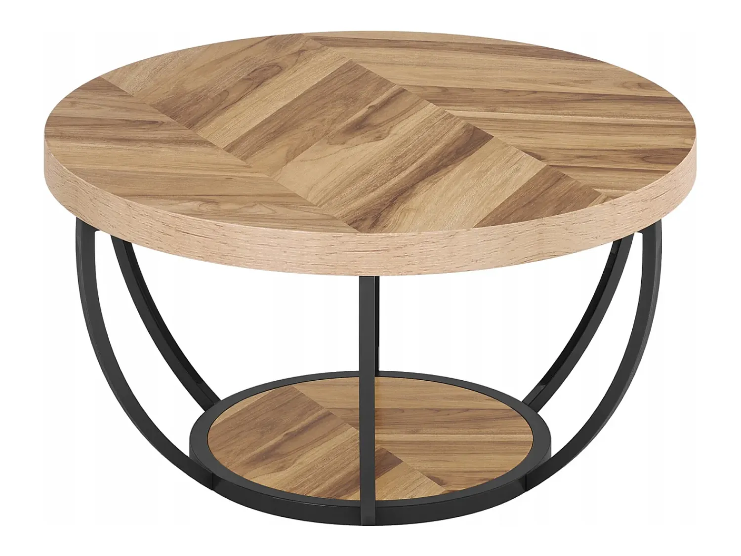 Mesa De Centro*Tribesigns Mesa redonda baixa de coquetel industrial moderna com dois níveis e prateleiras, mesa auxiliar circular para sofá com pernas de metal Castanho