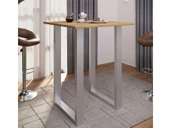 Móvel De Bar|VCM Mesa Bar | Tresen | Mesa em pé | Mesa alta | Mesa Barba Bar - Xona 80x80 cm (Prata / Carvalho Mel) Multicor