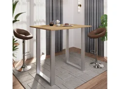 VCM Mesa Bar | Tresen | Mesa em pé | Mesa alta | Mesa Barba Bar - Xona 110x80 cm (Prata / Carvalho Mel)^ Móvel De Bar