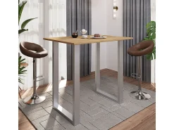 VCM Mesa Bar | Tresen | Mesa em pé | Mesa alta | Mesa Barba Bar - Xona 110x80 cm (Prata / Carvalho Mel)^ Móvel De Bar