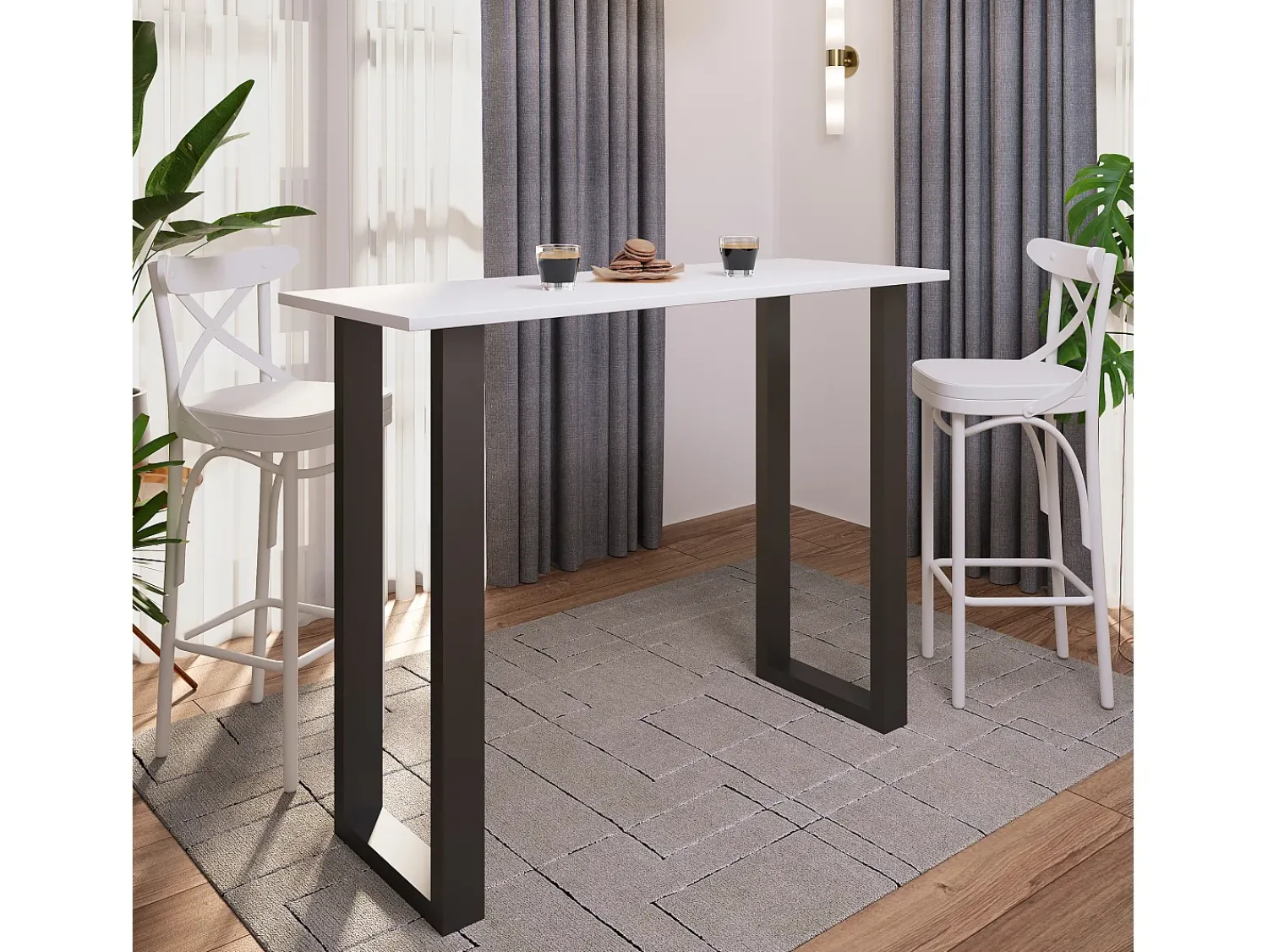 Móvel De Bar*VCM Mesa Bar | Tresen | Mesa em pé | Mesa alta | Mesa Bartresen - Xona 140x50 cm (Preto / Branco) Multicor