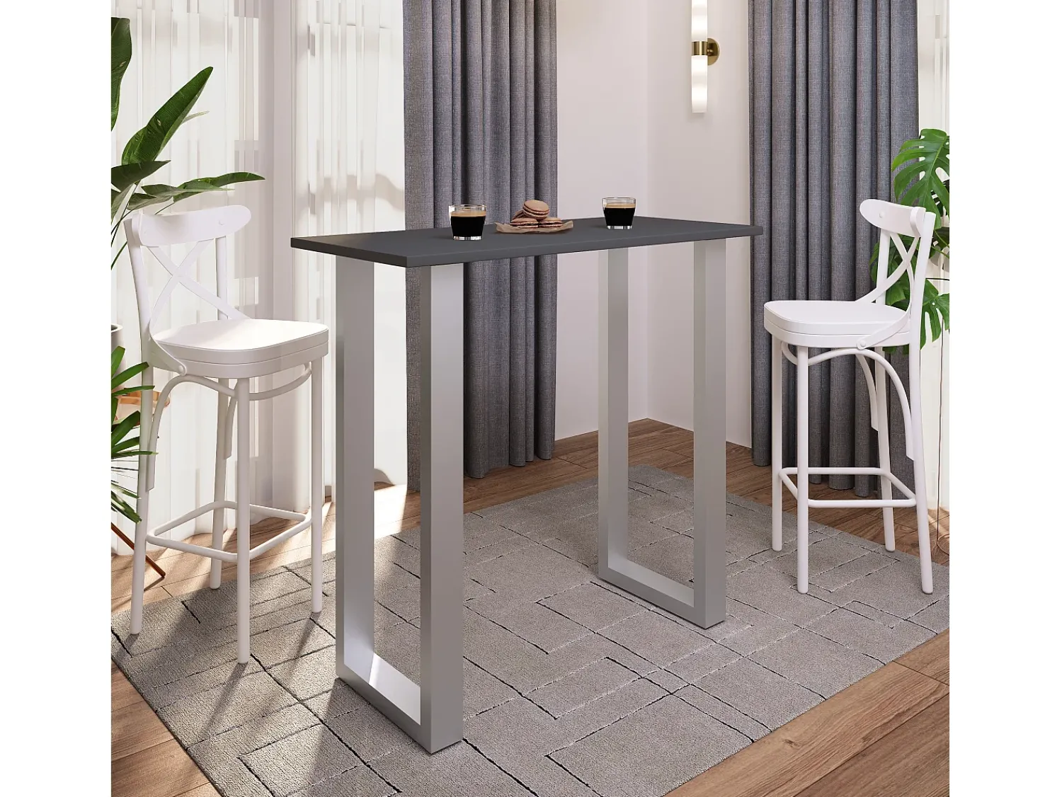 Móvel De Bar*VCM Mesa Bar | Tresen | Mesa em pé | Mesa alta | Mesa Bartresen - Xona 110x50 cm (Prata / Antracite) Multicor
