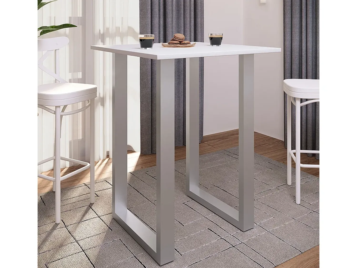 VCM Mesa Bar | Tresen | Mesa em pé | Mesa alta | Mesa Bartresen - Xona 80x50 cm (Prata / Branco)^ Móvel De Bar