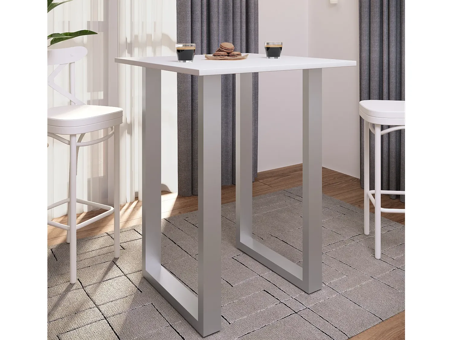 VCM Mesa Bar | Tresen | Mesa em pé | Mesa alta | Mesa Bartresen - Xona 80x50 cm (Prata / Branco)^ Móvel De Bar