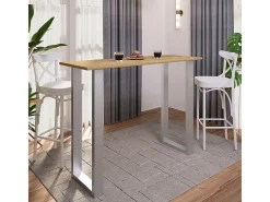 Móvel De Bar|VCM Mesa Bar | Tresen | Mesa em pé | Mesa alta | Mesa Barba Bar - Xona 140x50 cm (Prata / Carvalho Mel) Multicor