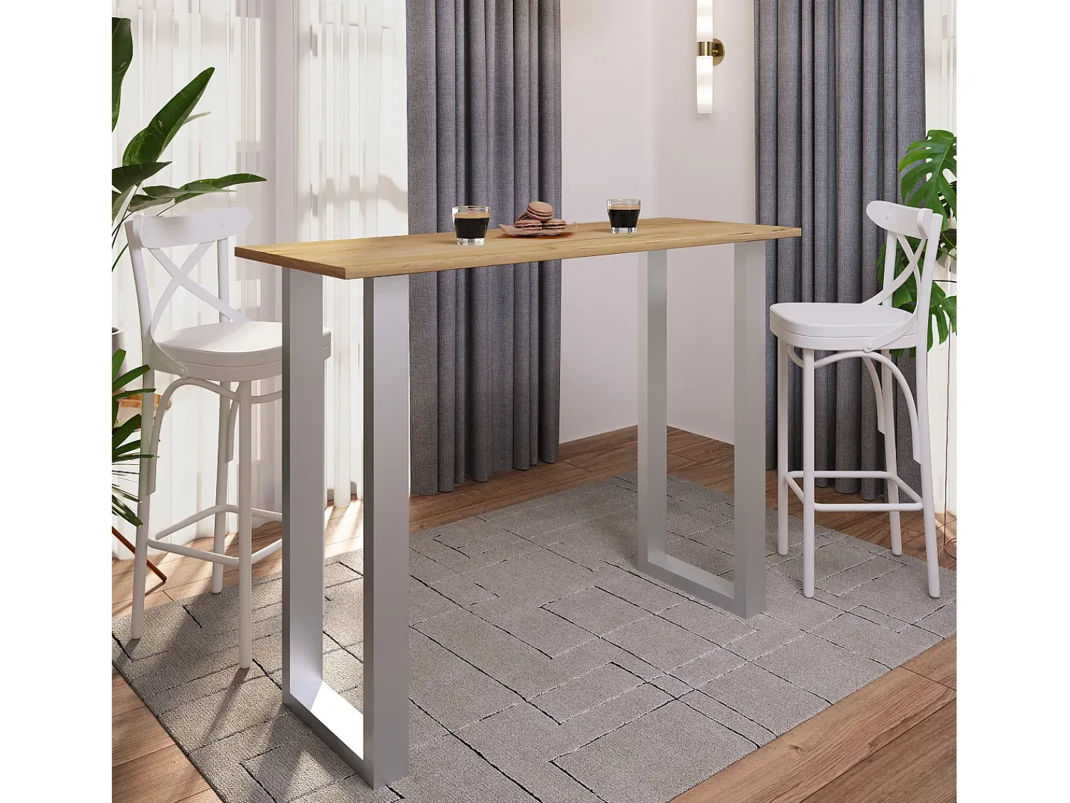 Móvel De Bar|VCM Mesa Bar | Tresen | Mesa em pé | Mesa alta | Mesa Barba Bar - Xona 140x50 cm (Prata / Carvalho Mel) Multicor
