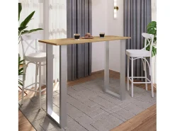 Móvel De Bar|VCM Mesa Bar | Tresen | Mesa em pé | Mesa alta | Mesa Barba Bar - Xona 140x50 cm (Prata / Carvalho Mel) Multicor