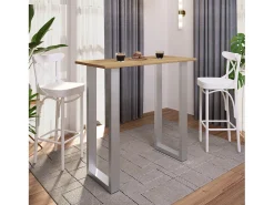 VCM Mesa Bar | Tresen | Mesa em pé | Mesa alta | Mesa Barba Bar - Xona 110x50 cm (Prata / Carvalho Mel)^ Móvel De Bar