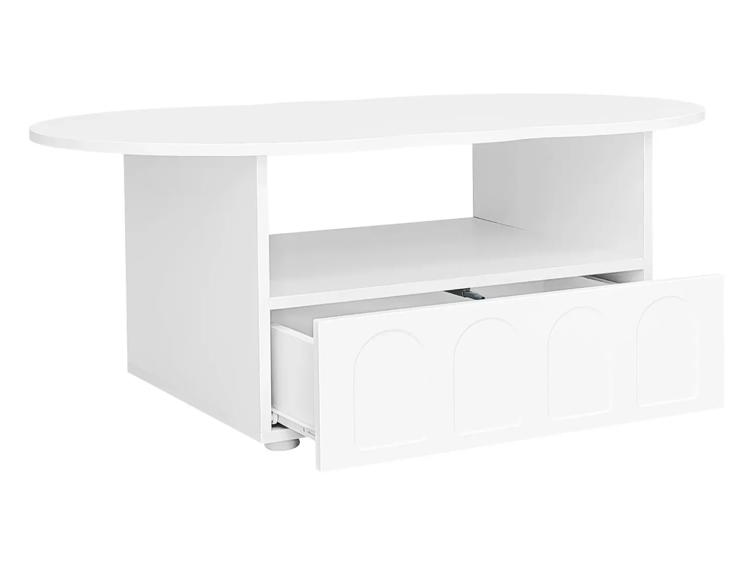 Mesa De Centro|ModernLuxe Mesa de centro com gavetas e compartimento aberto - tampo em forma de nuvem - Branco