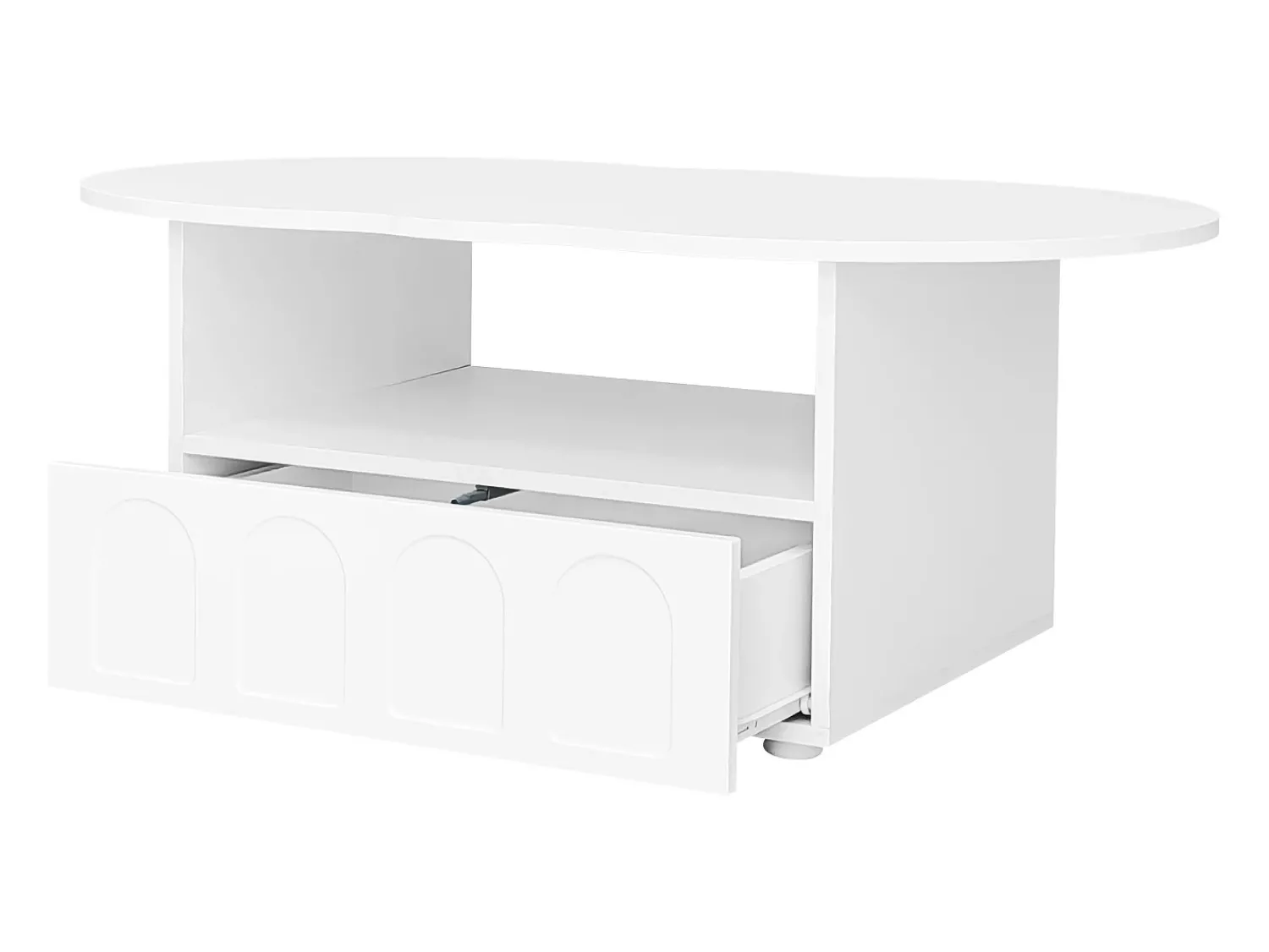 Mesa De Centro|ModernLuxe Mesa de centro com gavetas e compartimento aberto - tampo em forma de nuvem - Branco