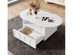 Mesa De Centro|ModernLuxe Mesa de centro com gavetas e compartimento aberto - tampo em forma de nuvem - Branco