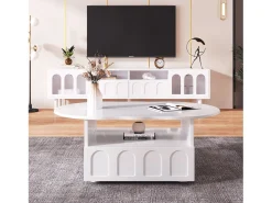 Mesa De Centro|ModernLuxe Mesa de centro com gavetas e compartimento aberto - tampo em forma de nuvem - Branco