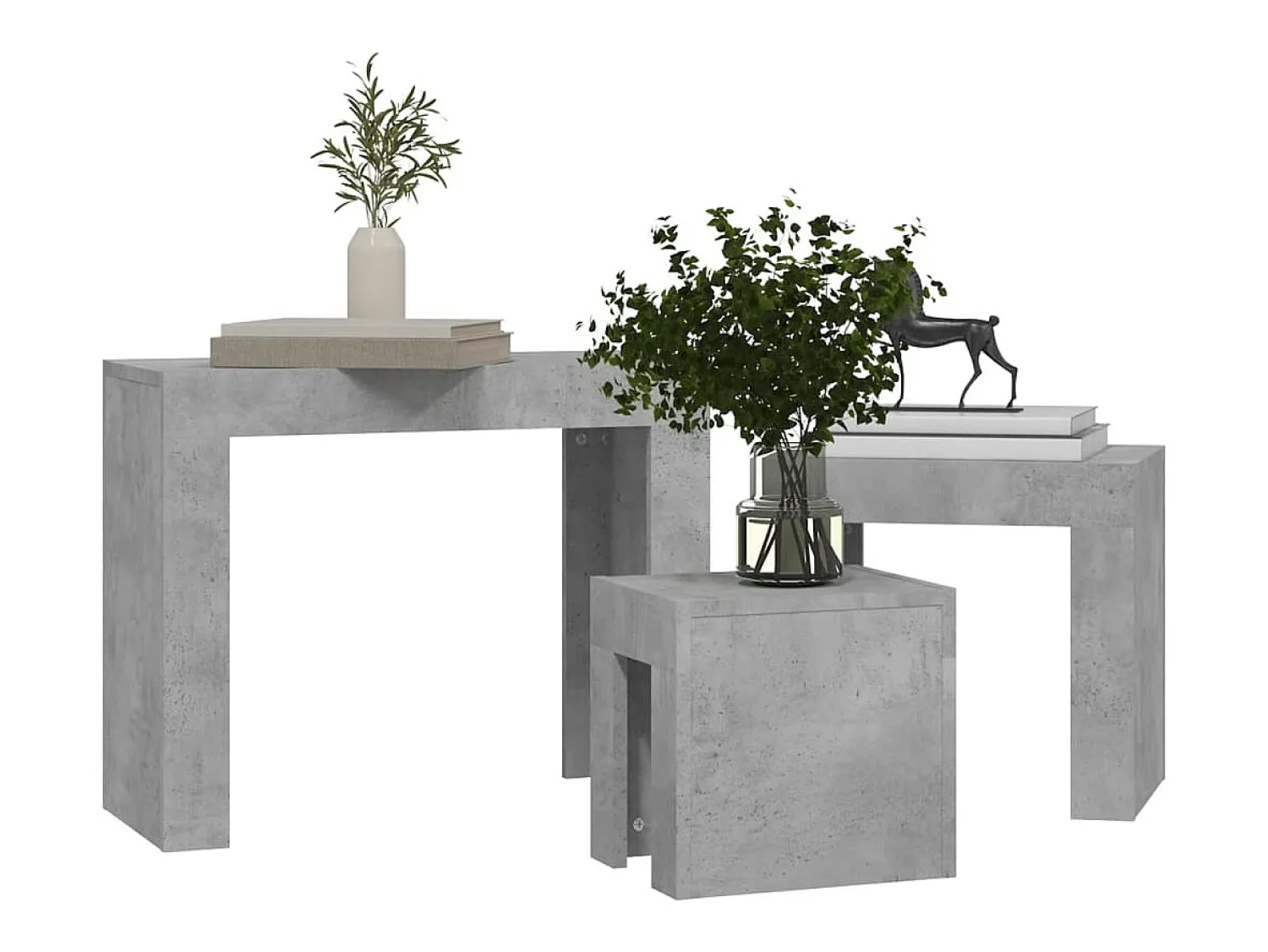 Mesa De Centro* Mesas centro de encastrar 3pcs derivados madeira cinza cimento Cinzento