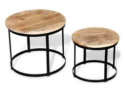 Best vidaxl Mesas centro redondas madeira mangueira rústica 2 pcs 40cm/50cm Natural claro