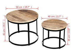 Best vidaxl Mesas centro redondas madeira mangueira rústica 2 pcs 40cm/50cm Natural claro