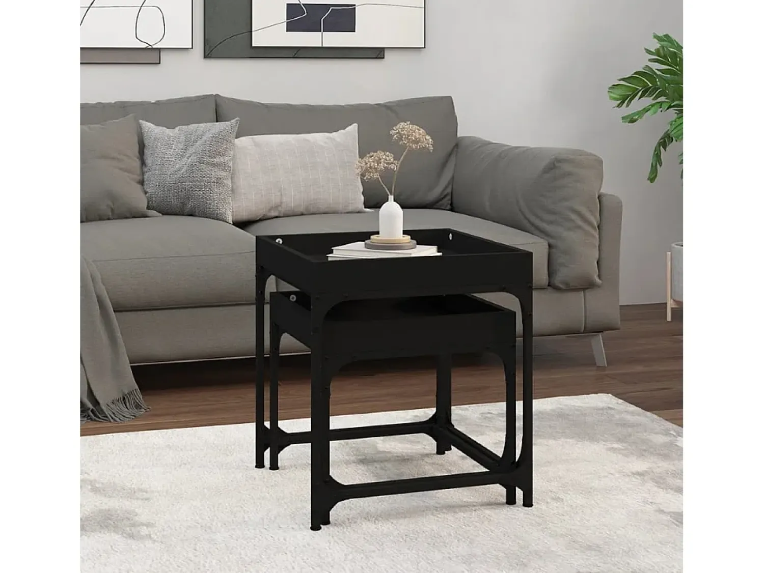 Mesa De Centro| Mesas de apoio 2 pcs derivados de madeira PT899746 Preto