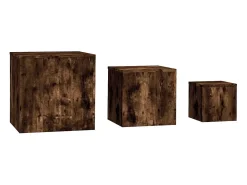 Mesa De Centro* Mesas de apoio 3 pcs derivados de madeira cor carvalho fumado PT709988 Castanho