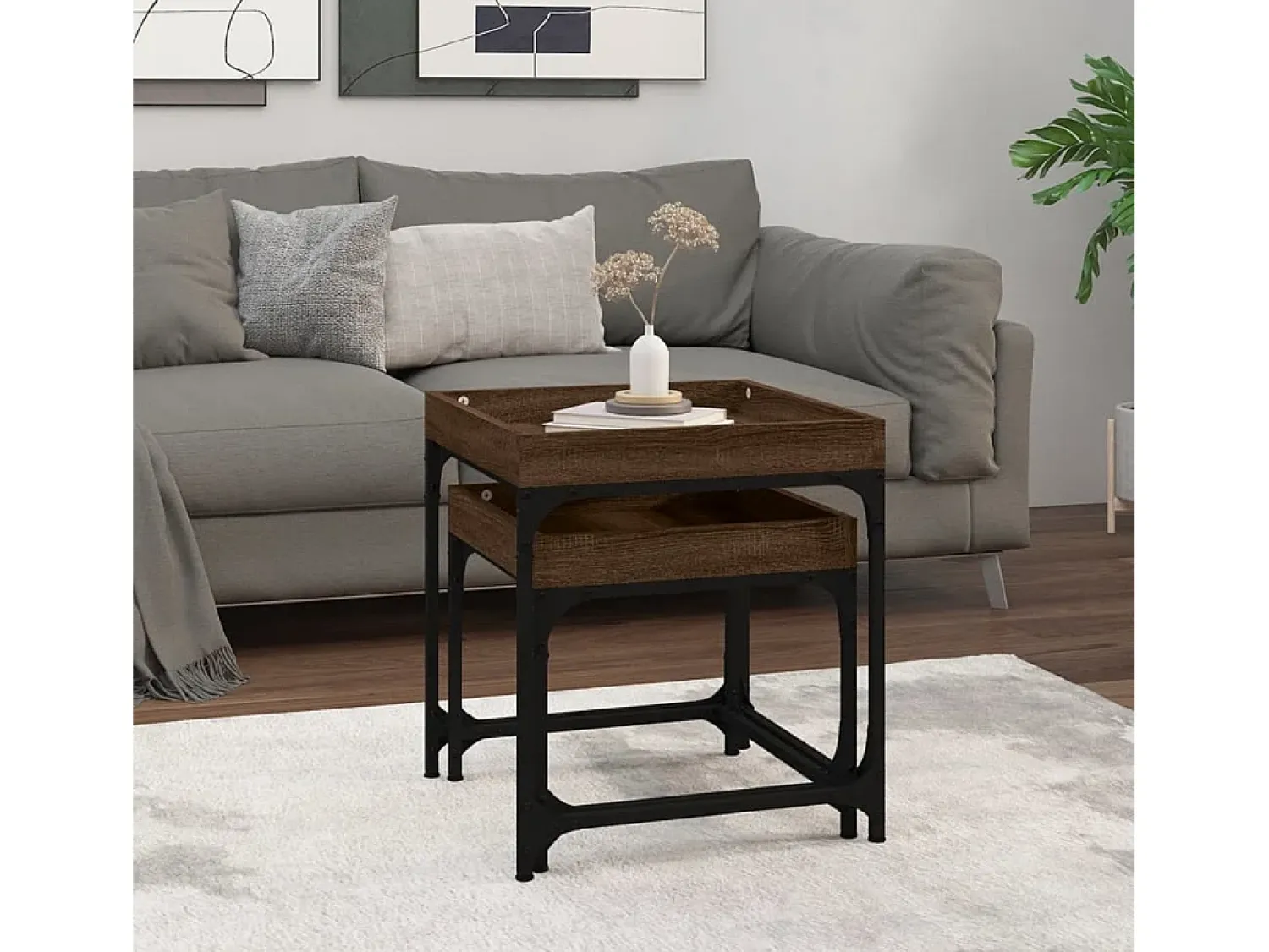 Mesa De Centro* Mesas de apoio 2 pcs derivados de madeira carvalho PT230308 Castanho