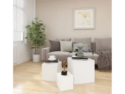 Mesa De Centro| Mesas de apoio 3 pcs derivados de madeira PT202764 Branco