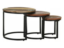 Mesa De Centro| Mesas de apoio 3 pcs madeira recuperada maciça PT154682 Multicor